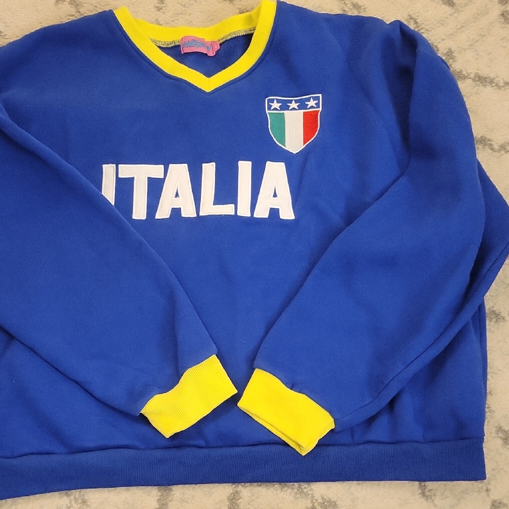 Italia Blue and Yellow Womens Swearshirt. EDIKTED. XL